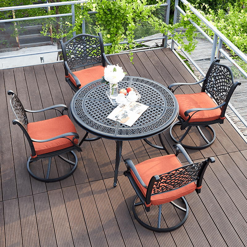 033 Cast Aluminum Dining Table Set With 034 Swivel Rocker Chairs