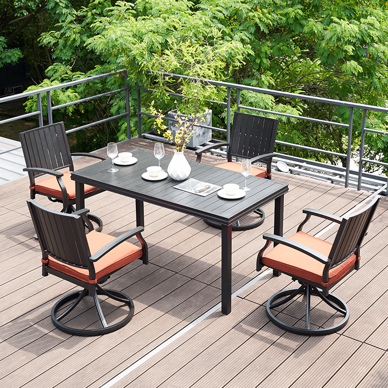 045 Aluminum Round Dining Table With Swivel Rocker Chairs