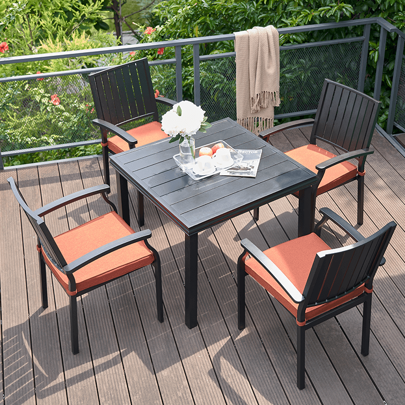 045 Aluminum Square Dining Table Set With Dining Chairs