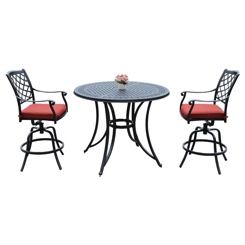 033 + 034 Cast Aluminum Round Bistro Set With Swivel Bistro Chairs